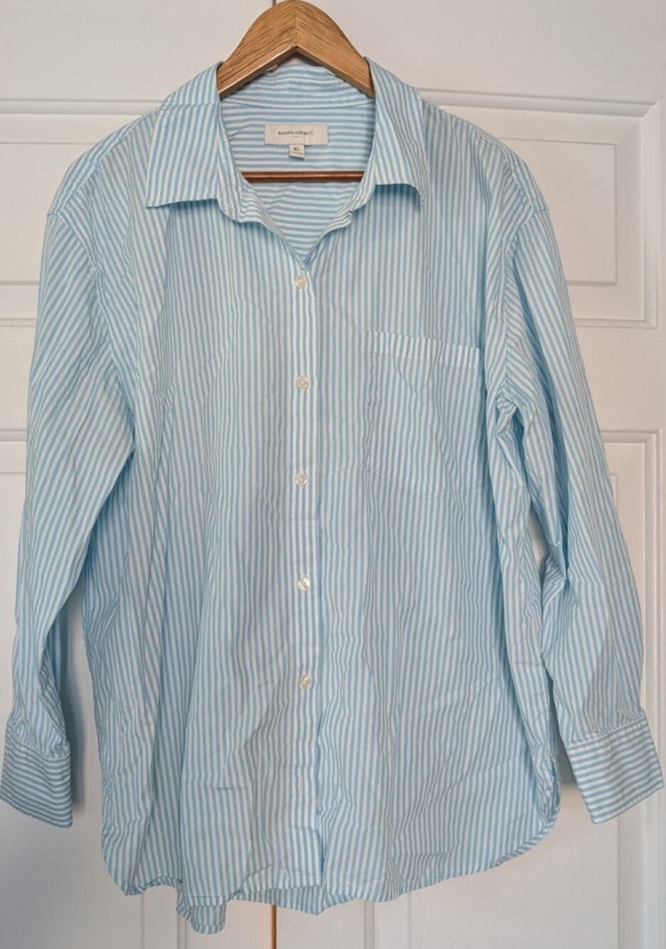 Banana Republic Factory Blue White Striped Cotton Perfect Poplin Shirt